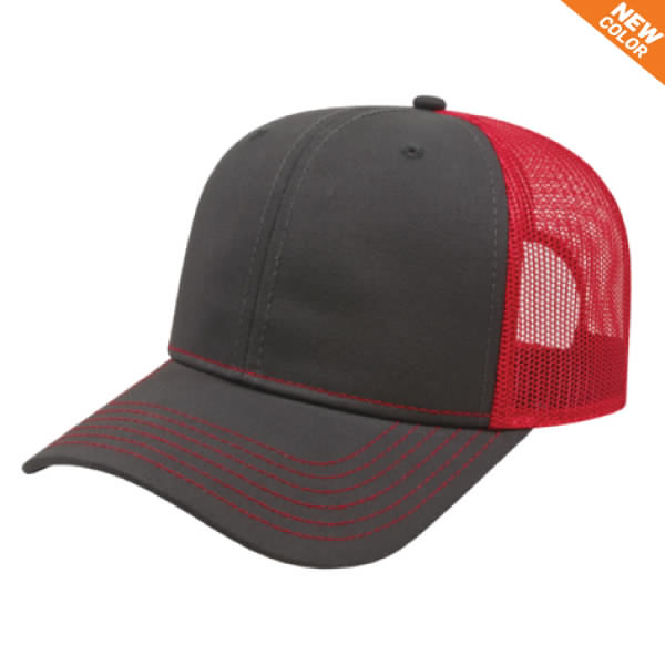 (image for) Charcoal/Red Modified Flat Bill with Mesh Back Cap